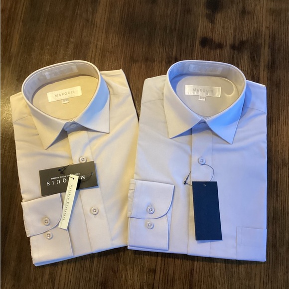 Marquis - Men Solid Classic Fit Dress Shirts - 14 1/2. (S). 32-33 - Color Sand - Picture 4 of 5